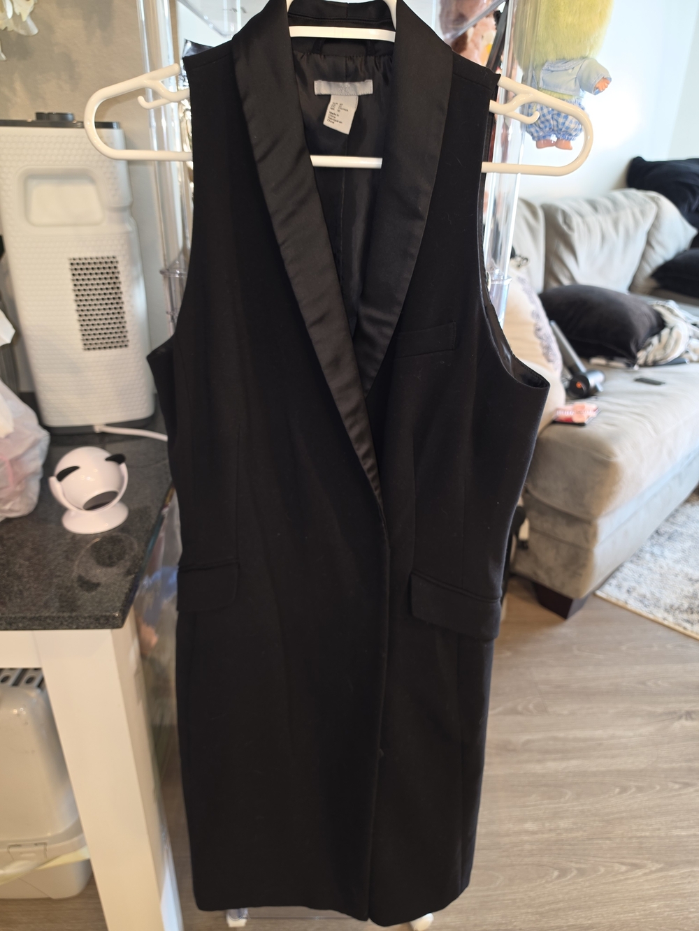 H&M Black Sleeveless Longline Vest with Satin Trim